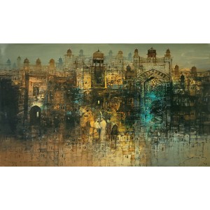 A. Q. Arif, 24 x 42 Inch, Oil on Canvas, Cityscape Painting, AC-AQ-455